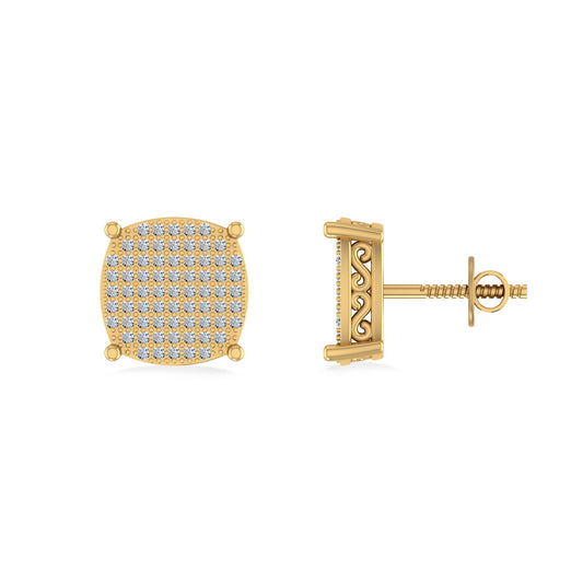 10K Yellow Gold Round Diamond Designer Mens Stud Earring 3/8 Cttw