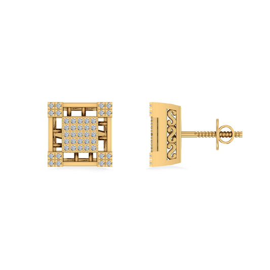 10K Yellow Gold Round Baguette Diamond Square Shape Designer Mens Stud Earring 3/8 Cttw