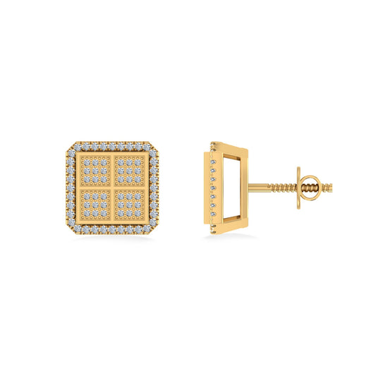 10K Yellow Gold Round Baguette Diamond Square Shape Designer Mens Stud Earring 1/5 Cttw