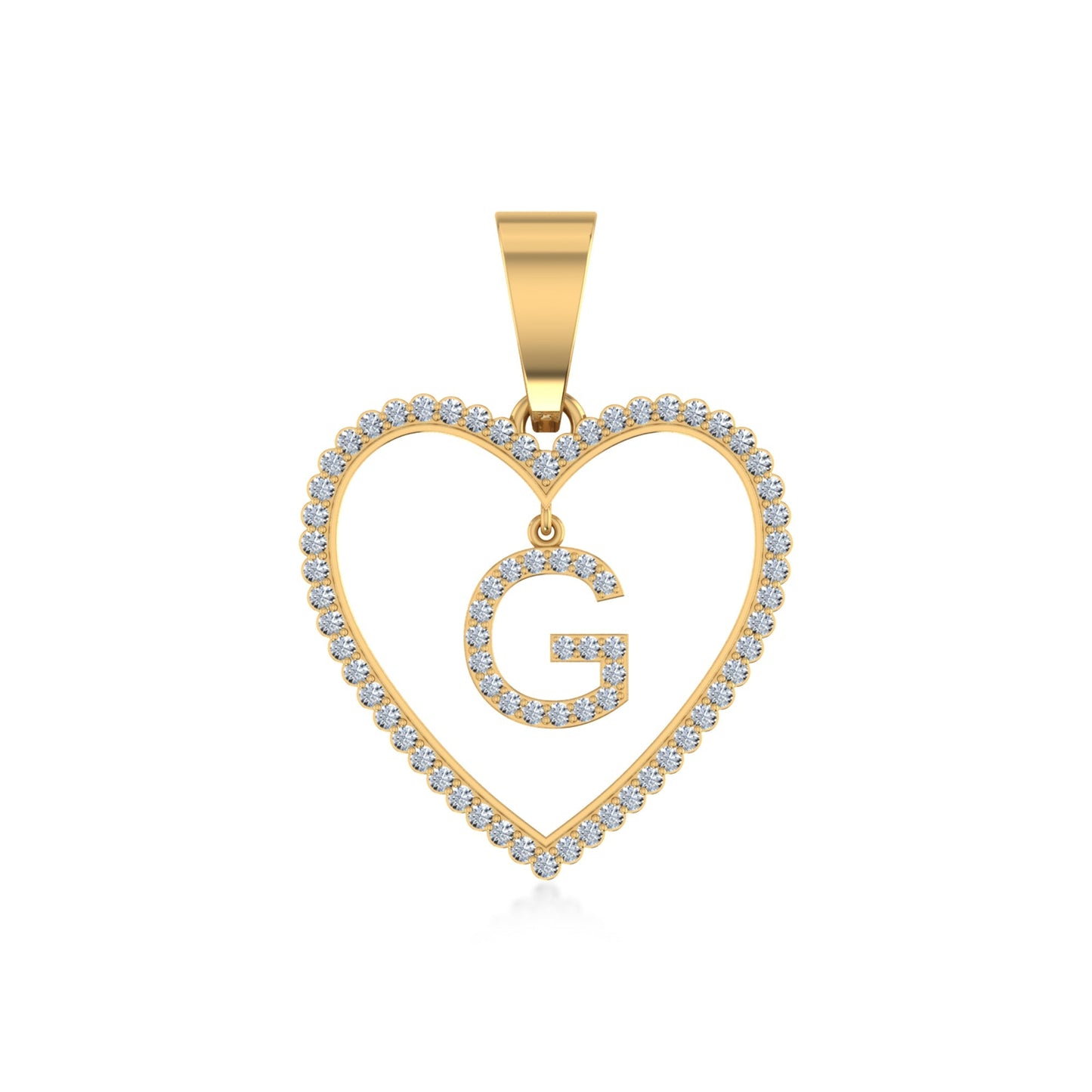 10K Yellow Gold Diamond Initial Heart G Letter Pendant 1/5 Cttw