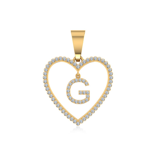 10K Yellow Gold Diamond Initial Heart G Letter Pendant 1/5 Cttw