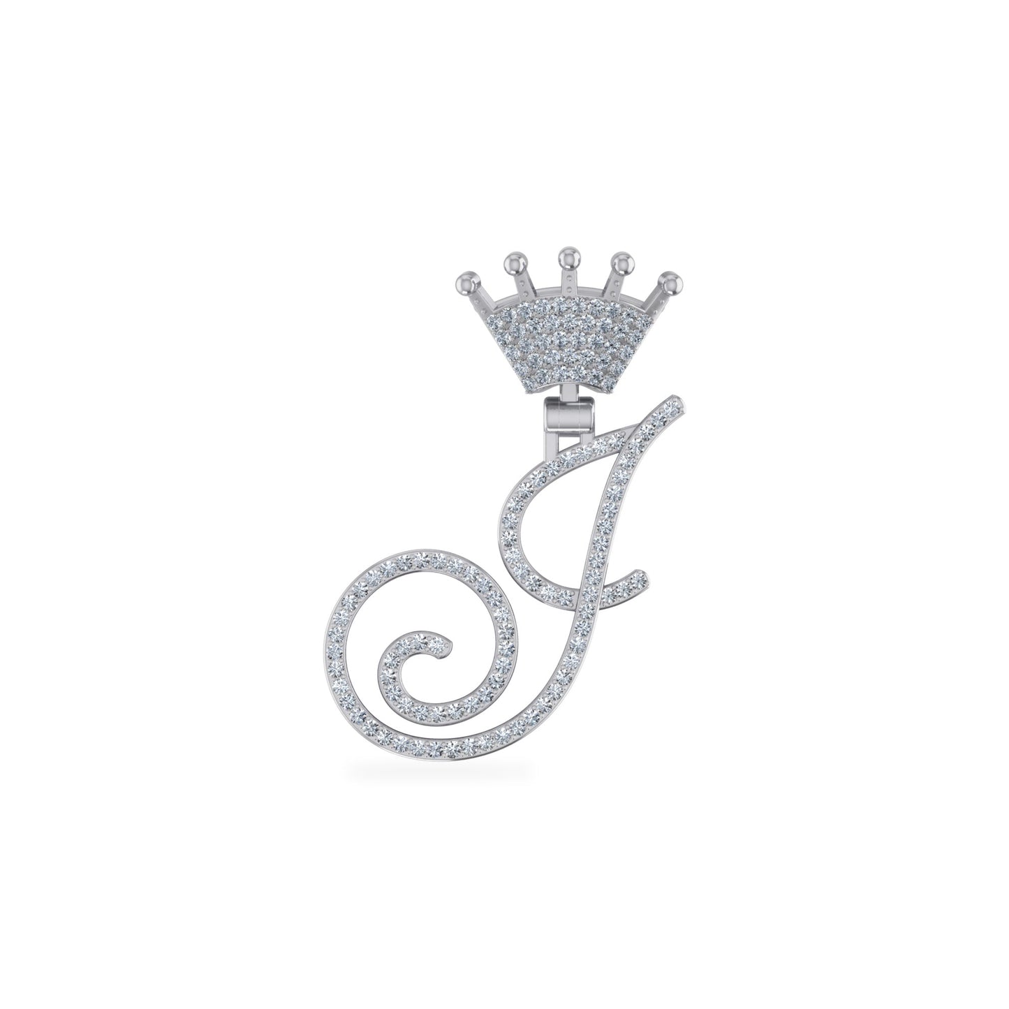 10K White Gold Round Diamond Crown J Letter Initial Pendant 1/5 Cttw
