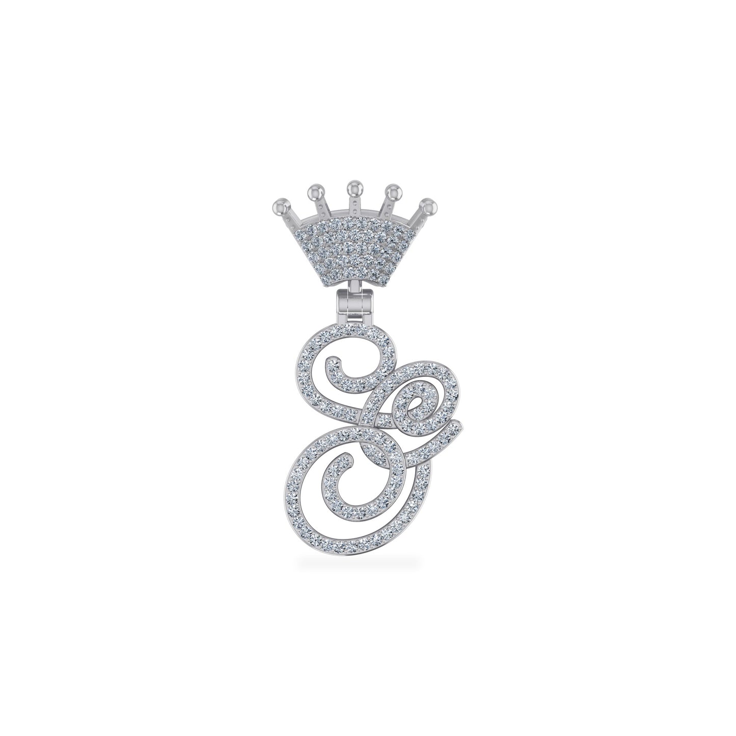 10K White Gold Round Diamond Crown S Letter Initial Pendant 1/4 Cttw