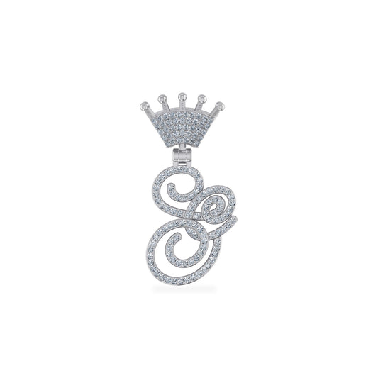 10K White Gold Round Diamond Crown S Letter Initial Pendant 1/4 Cttw