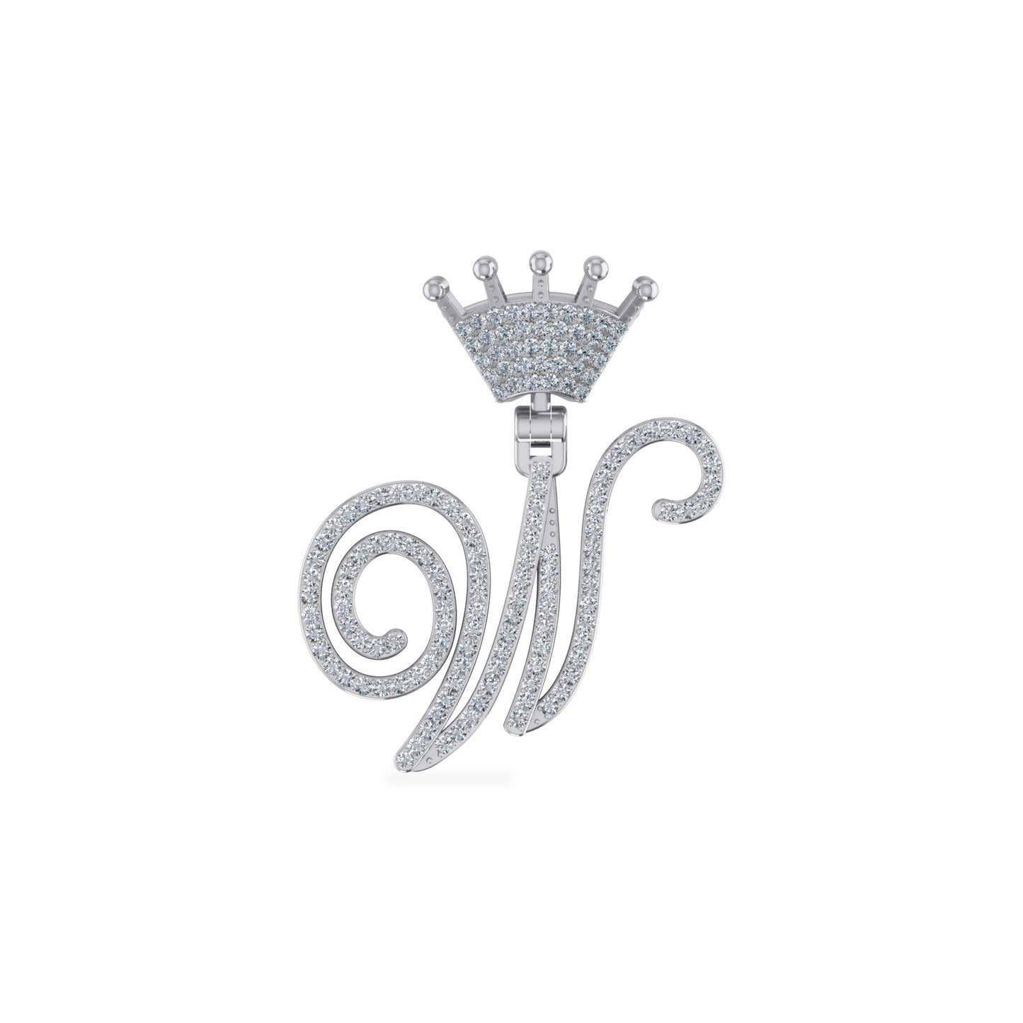 10K White Gold Round Diamond Crown W Letter Initial Pendant 1/4 Cttw