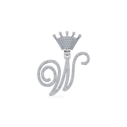 10K White Gold Round Diamond Crown W Letter Initial Pendant 1/4 Cttw