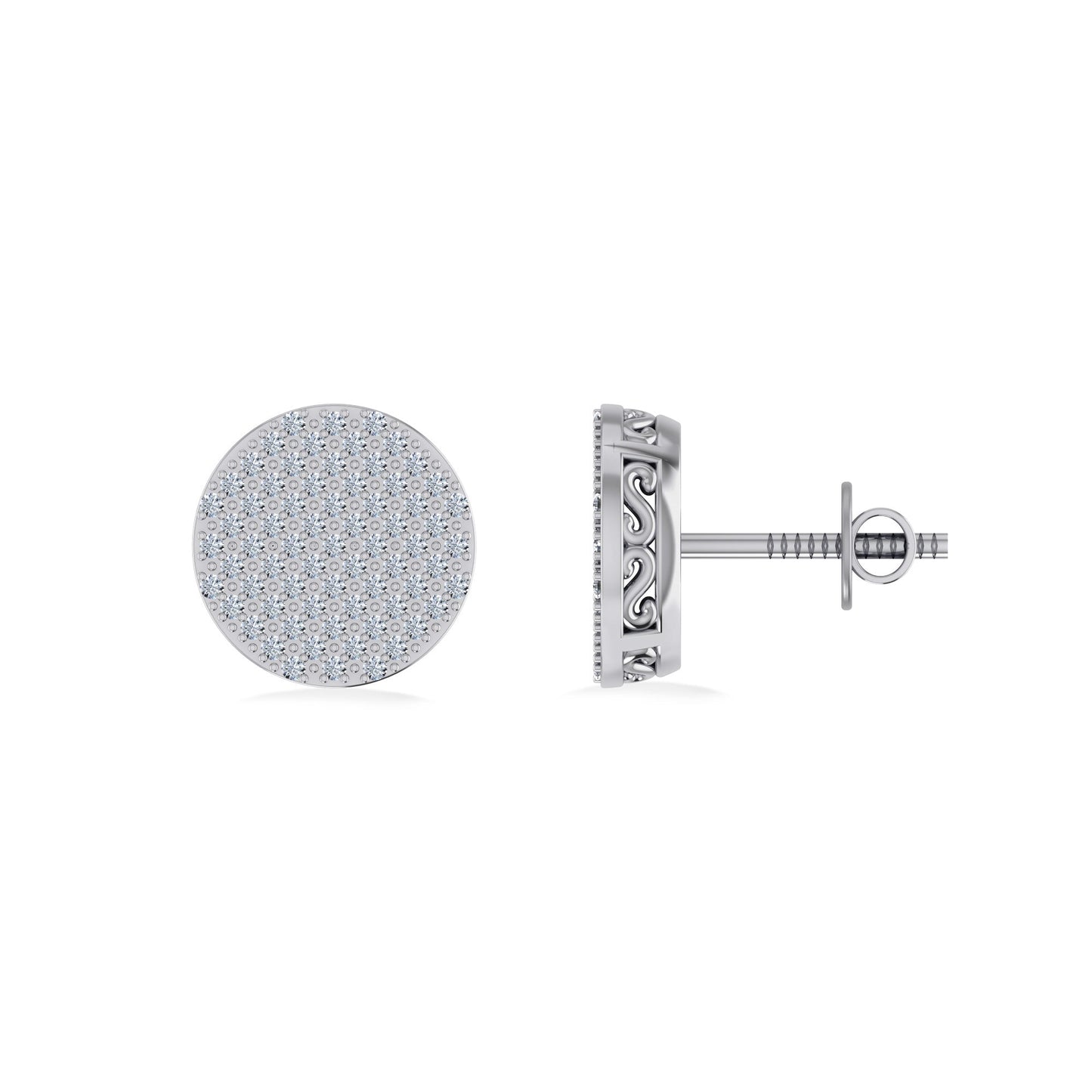 10K White Gold Round Diamond Designer Mens Stud Earring 1/3 Cttw