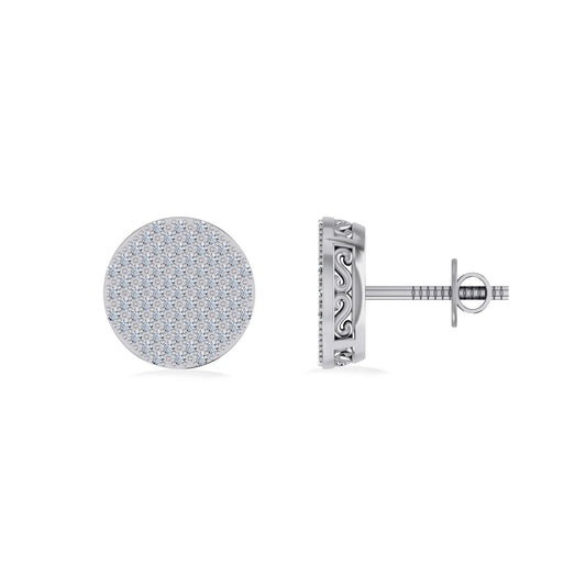 10K White Gold Round Diamond Designer Mens Stud Earring 1/3 Cttw