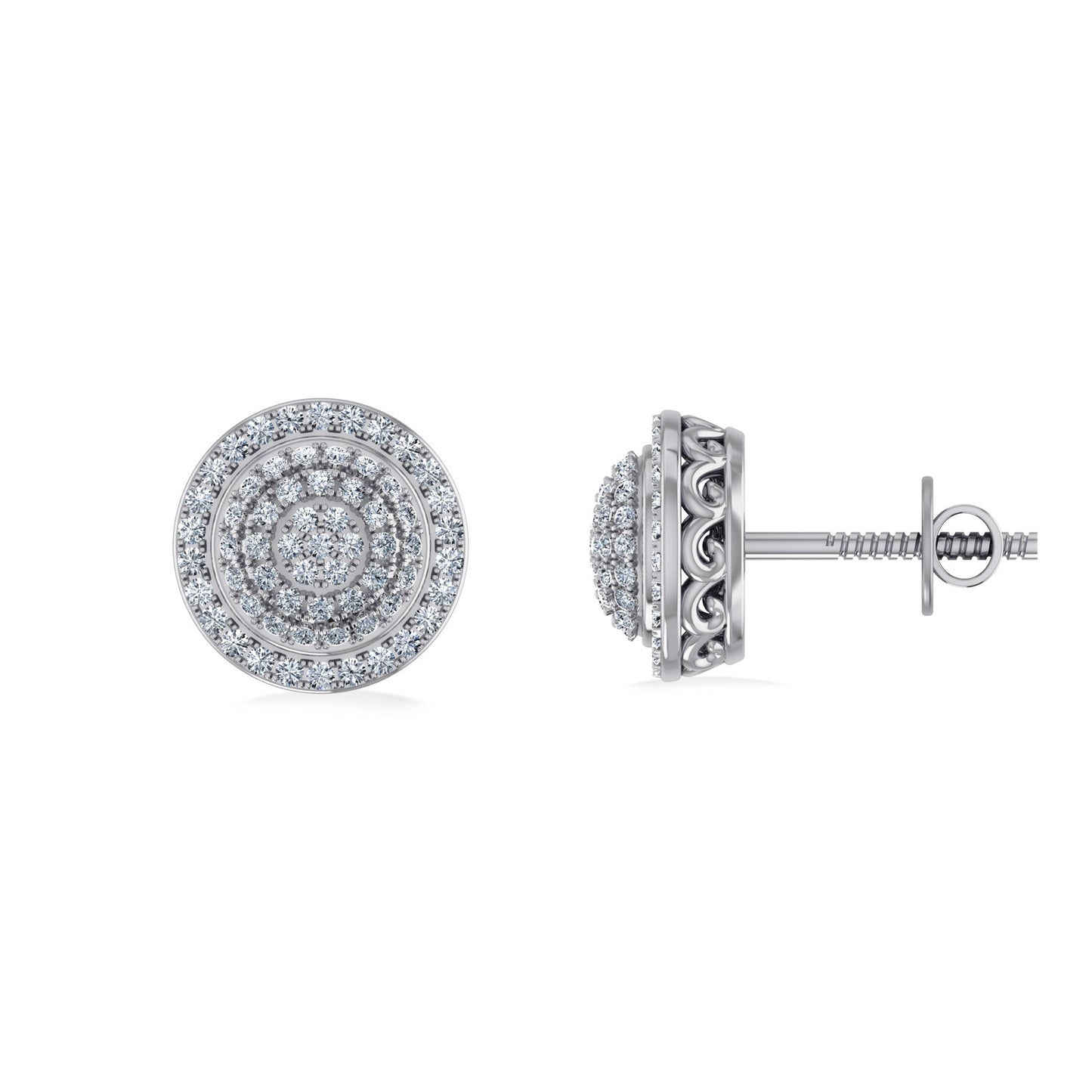 10K White Gold Round Diamond Designer Halo Mens Stud Earring 1/3 Cttw