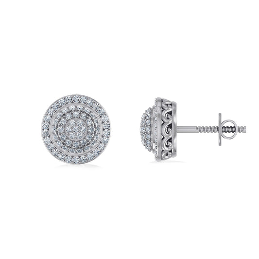 10K White Gold Round Diamond Designer Halo Mens Stud Earring 1/3 Cttw