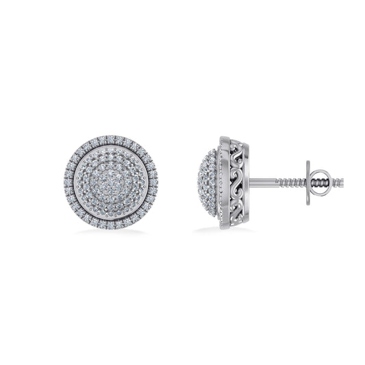 10K White Gold Round Diamond Designer Halo Mens Stud Earring 1/4 Cttw