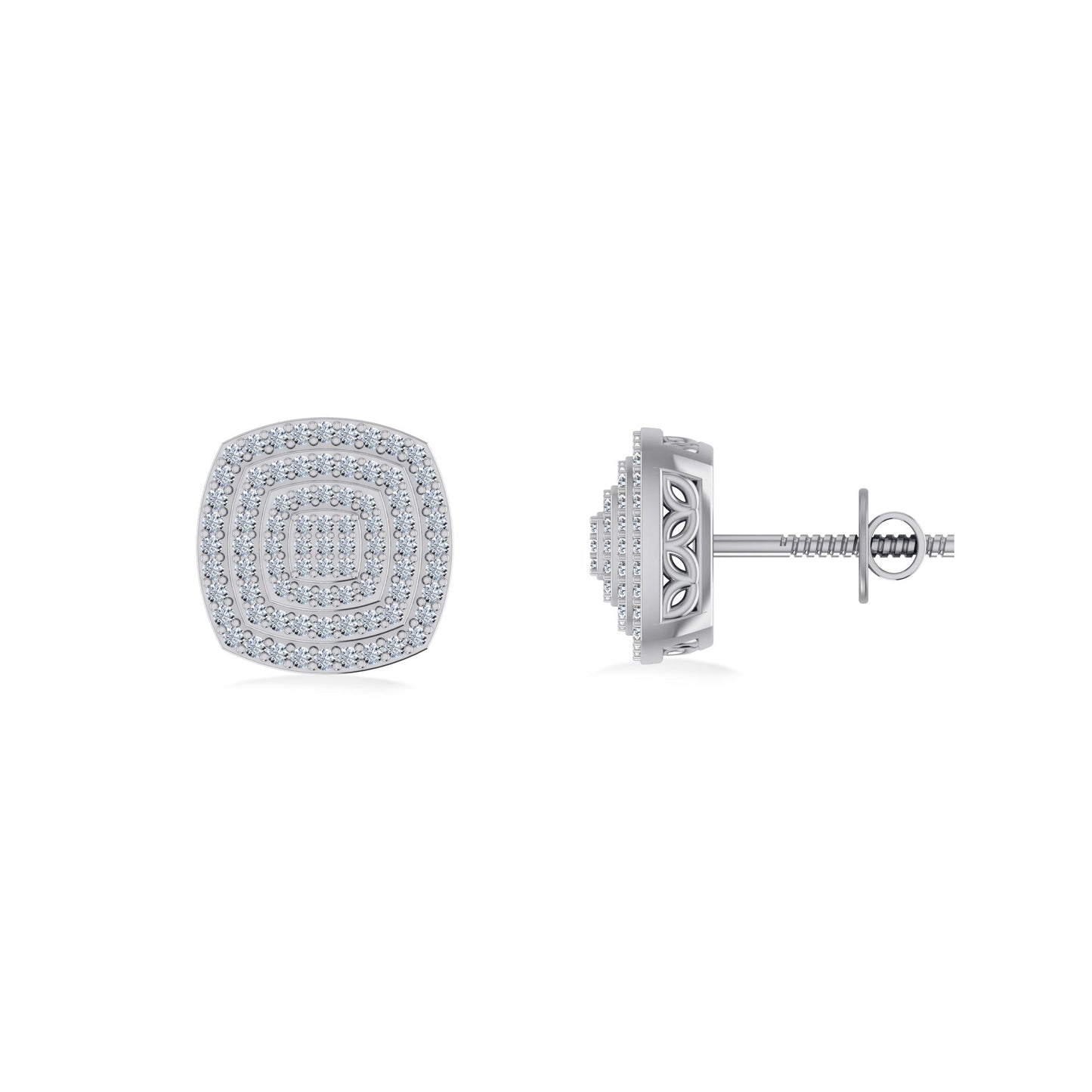 10K White Gold Round Diamond Square Shape Designer Mens Stud Earring 1/3 Cttw