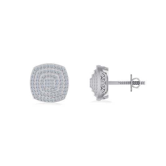 10K White Gold Round Diamond Square Shape Designer Mens Stud Earring 1/3 Cttw