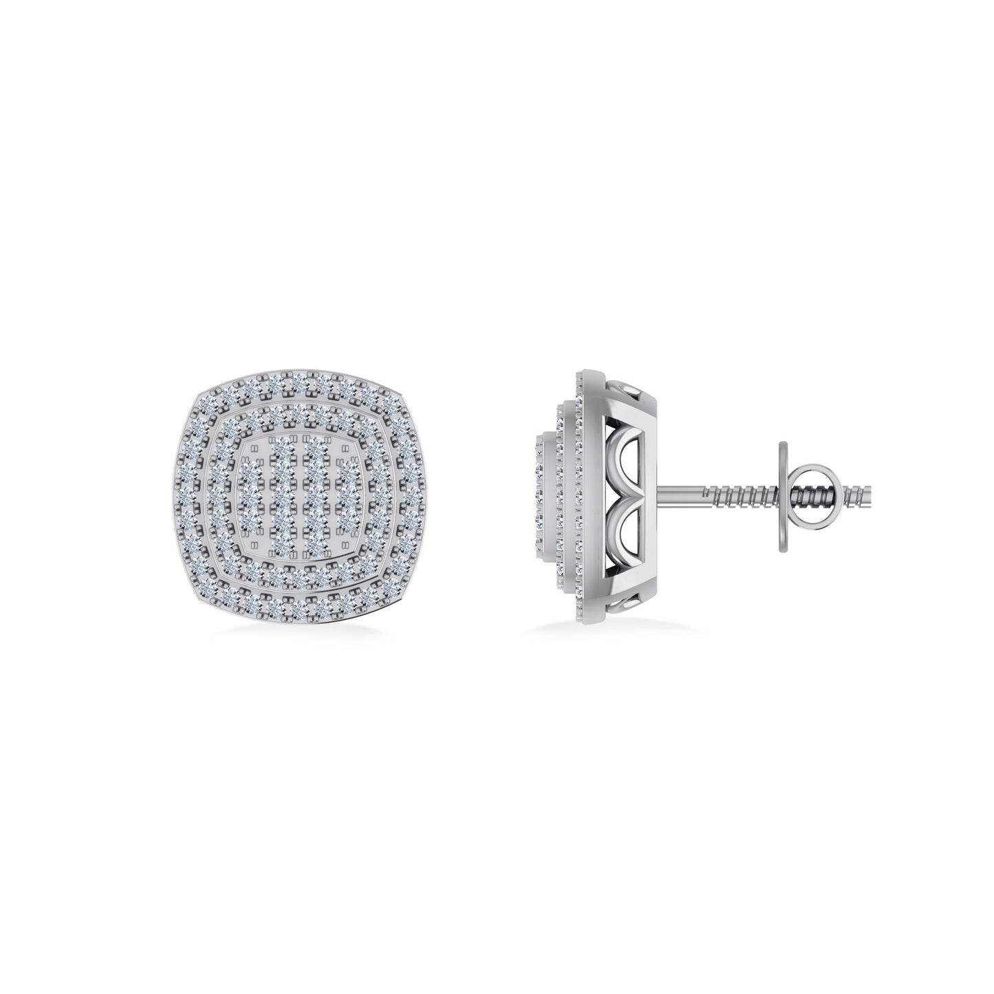 10K White Gold Round Diamond Square Shape Designer Mens Stud Earring 1/5 Cttw