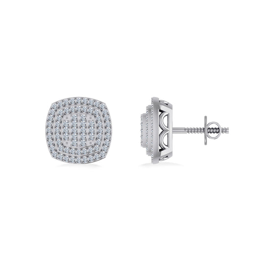 10K White Gold Round Diamond Square Shape Designer Mens Stud Earring 1/5 Cttw