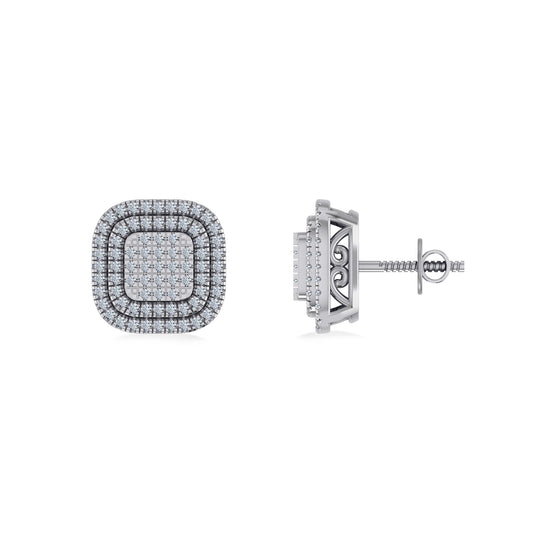 10K White Gold Round Diamond Square Shape Designer Mens Halo Stud Earring 1/3 Cttw
