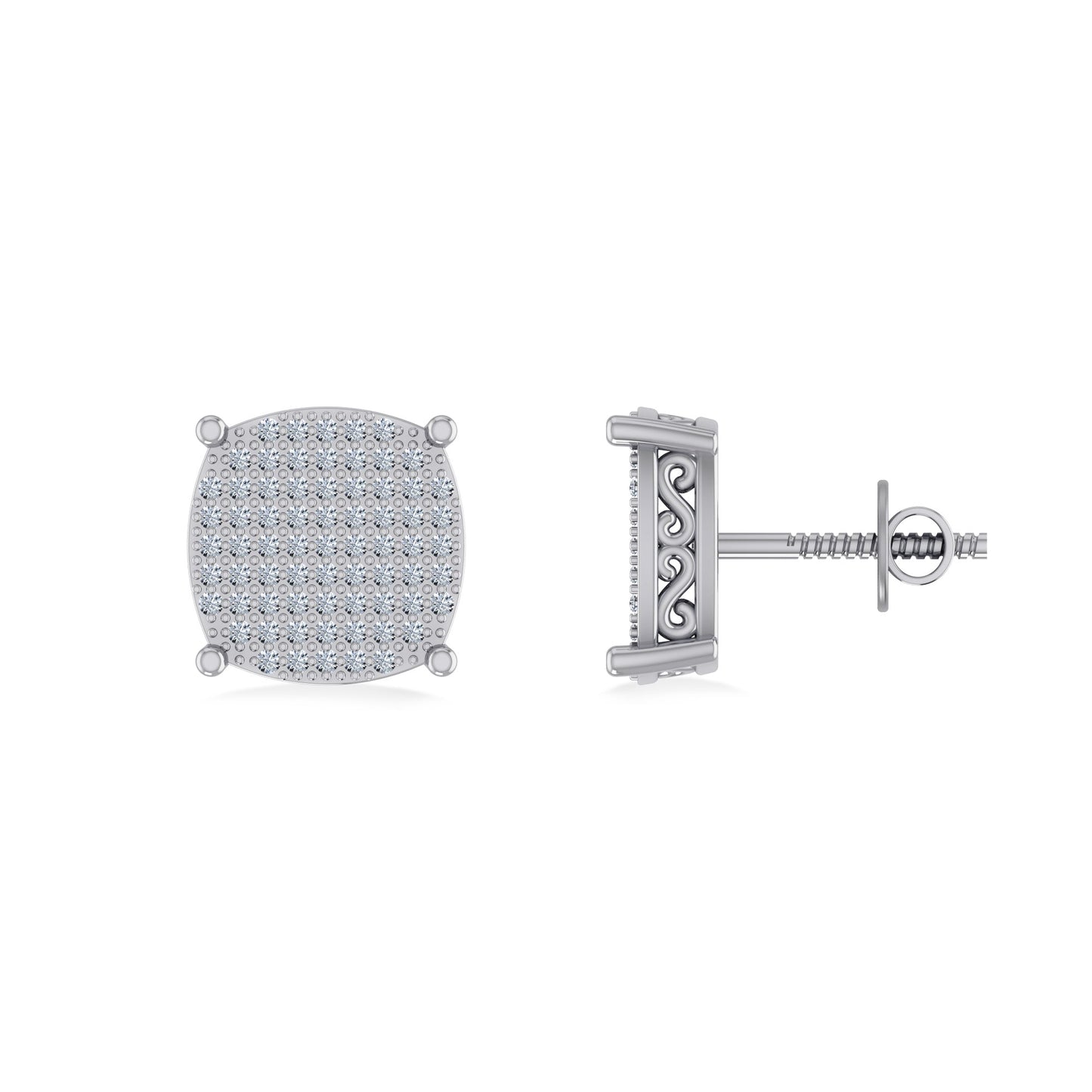 10K White Gold Round Diamond Designer Halo Mens Stud Earring 3/8 Cttw