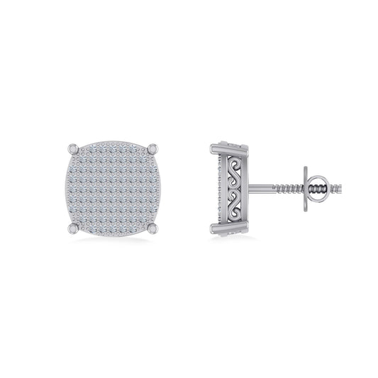 10K White Gold Round Diamond Designer Halo Mens Stud Earring 3/8 Cttw