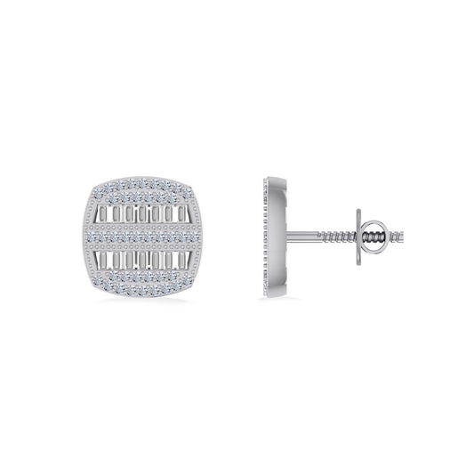 10K White Gold Round Diamond Square Shape Designer Mens Stud Earring 1/3 Cttw