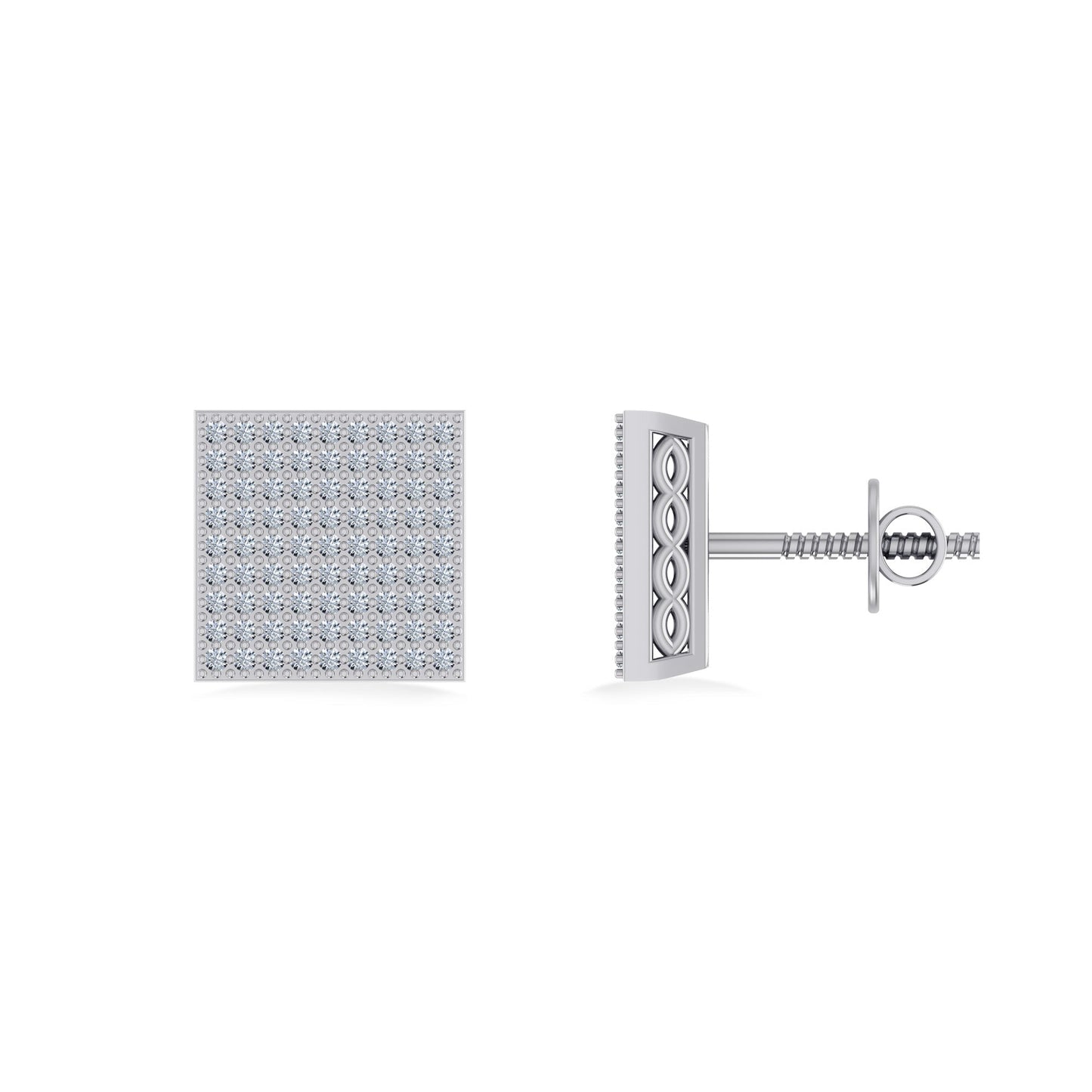 10K White Gold Round Diamond Square Shape Designer Mens Stud Earring 3/8 Cttw