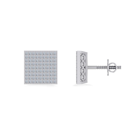 10K White Gold Round Diamond Square Shape Designer Mens Stud Earring 3/8 Cttw