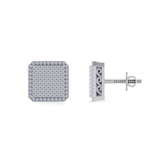 10K White Gold Round Diamond Square Shape Designer Mens Stud Earring 1/3 Cttw