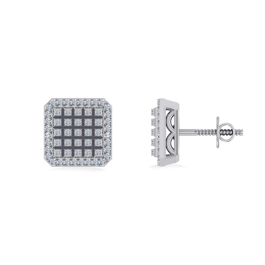 10K White Gold Round Diamond Square Shape Designer Mens Stud Earring 1/5 Cttw