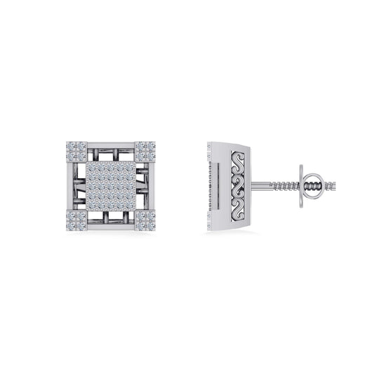 10K White Gold Round Baguette Diamond Square Shape Designer Mens Stud Earring 3/8 Cttw