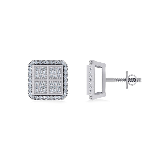 10K White Gold Round Baguette Diamond Square Shape Designer Mens Stud Earring 1/5 Cttw