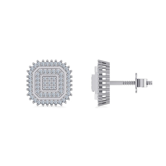 10K White Gold Round Diamond Square Shape Designer Mens Stud Earring 1/5 Cttw