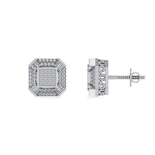 10K White Gold Round Baguette Diamond Designer Mens Stud Earring 1/4 Cttw