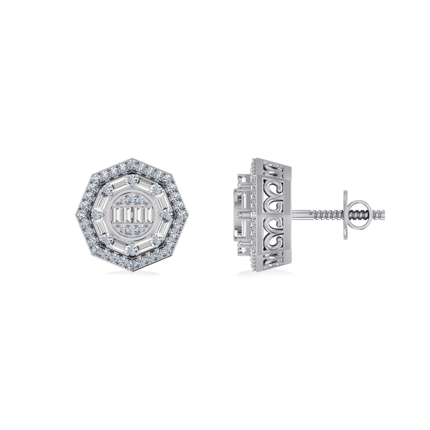 10K White Gold Round Diamond Designer Mens Stud Earring 1/3 Cttw