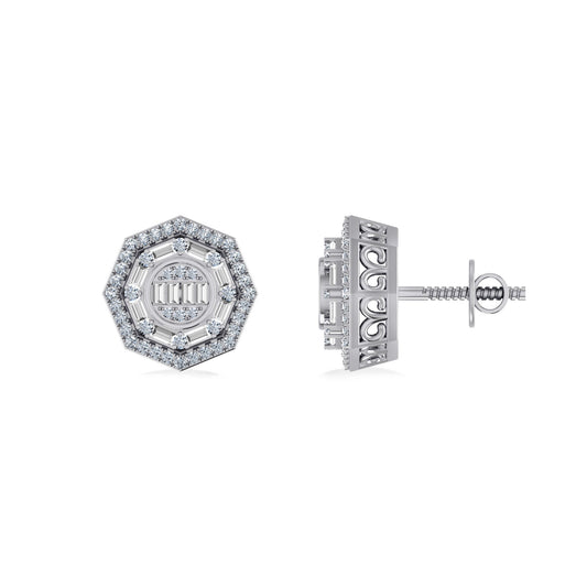 10K White Gold Round Diamond Designer Mens Stud Earring 1/3 Cttw