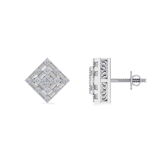 10K White Gold Round Baguette Diamond Square Shape Designer Mens Stud Earring 1/3 Cttw
