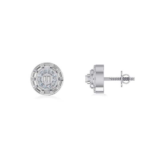 10K White Gold Round Baguette Diamond Designer Earring 1/4 Cttw