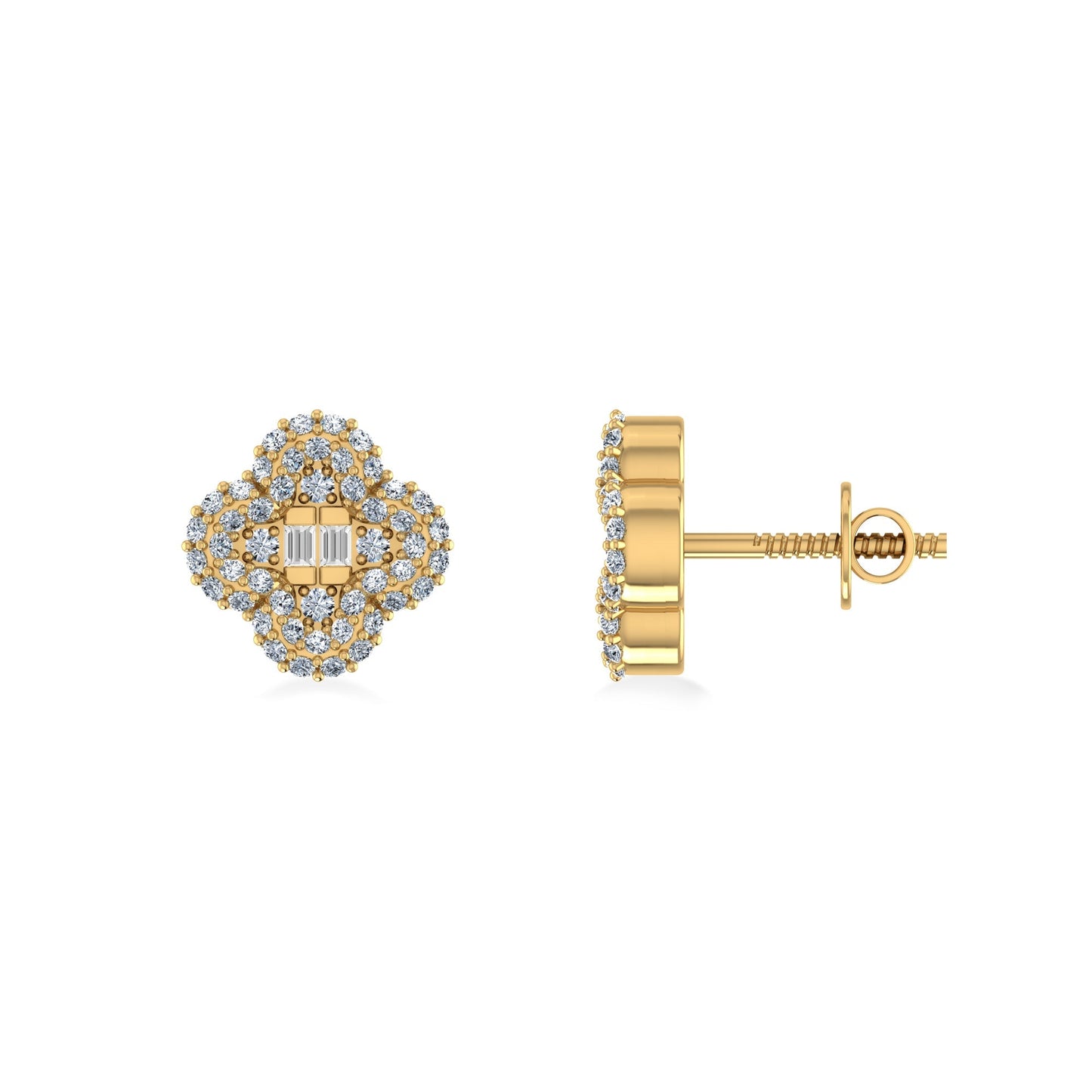 10K Yellow Gold Round Baguette Diamond Floral Designer Earring 1/3 Cttw