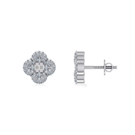 10K White Gold Round Baguette Diamond Floral Designer Earring 1/3 Cttw