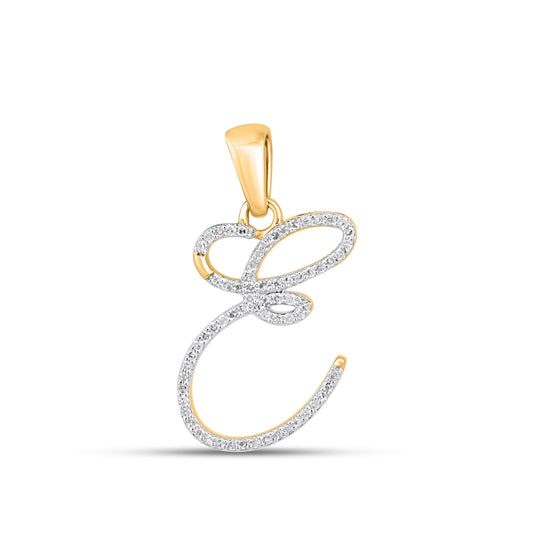 10K Yellow Gold Round Diamond E Letter Initial Pendant 1/6 Cttw