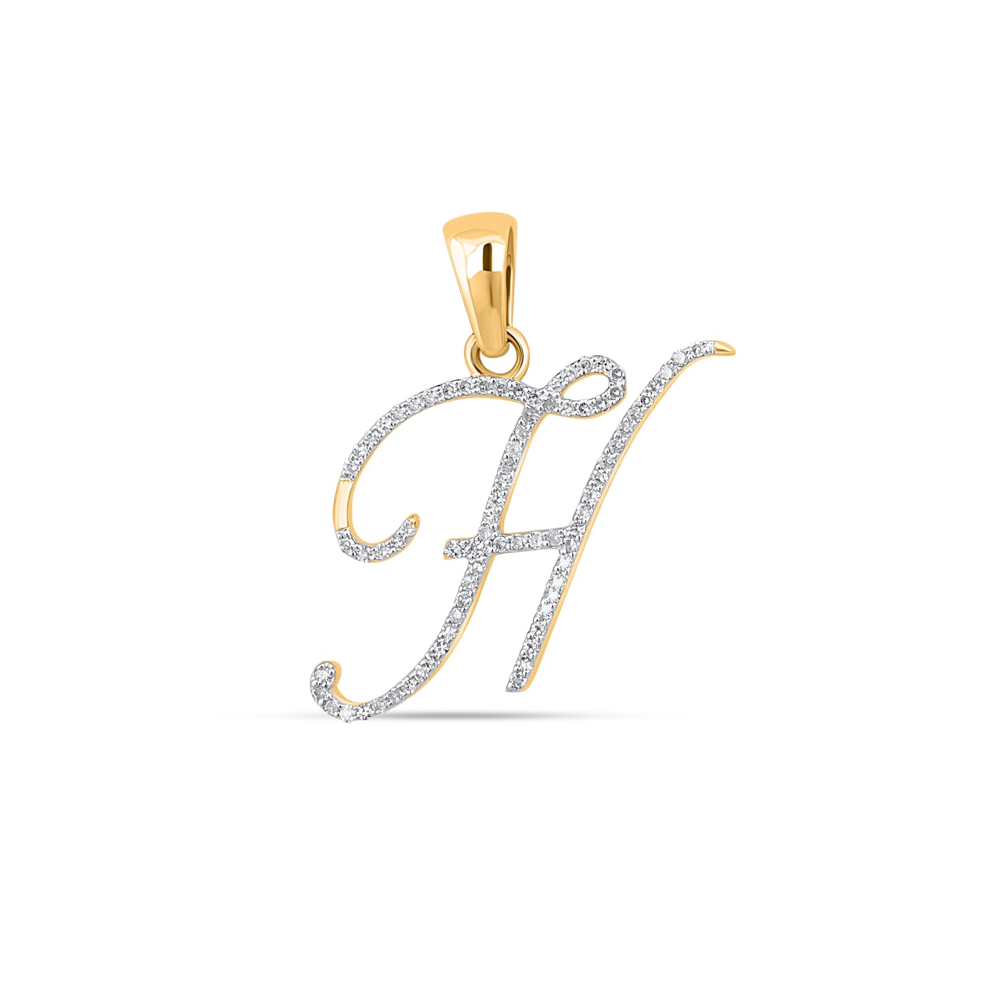 10K Yellow Gold Round Diamond H Letter Initial Pendant 1/10 Cttw