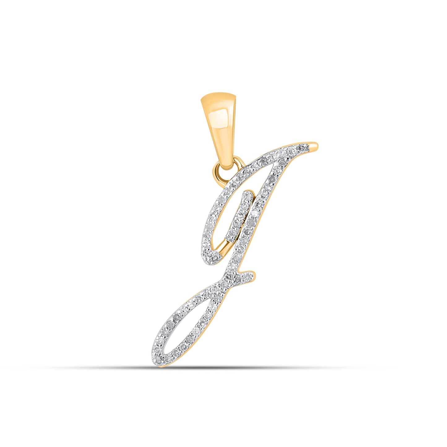10K Yellow Gold Round Diamond J Letter Initial Pendant 1/10 Cttw