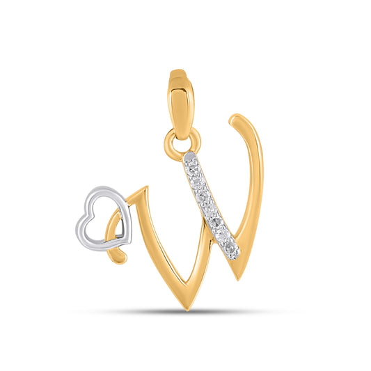 10K Yellow Gold Round Diamond W Letter Initial With Heart Pendant 1/10 Cttw