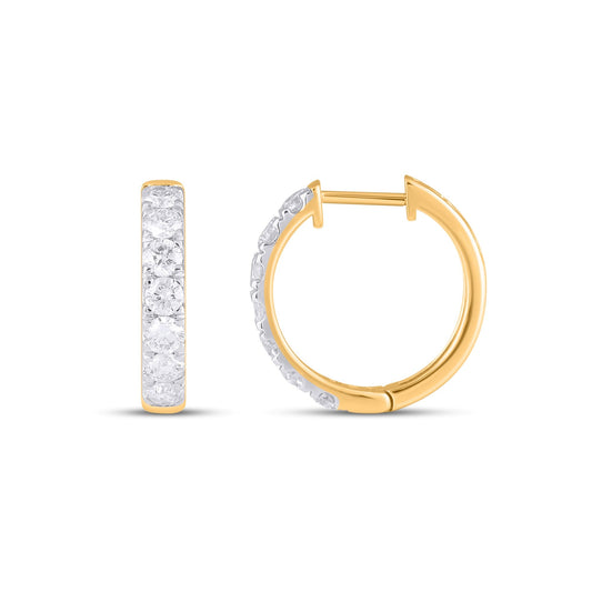10K Yellow Gold Round Diamond Designer Hoop Earring 1 Cttw