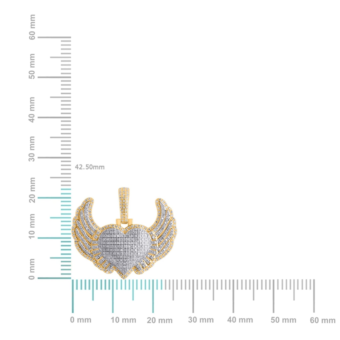 10K Yellow Gold Round Diamond Heart Wings Pendant 1-1/8 Cttw