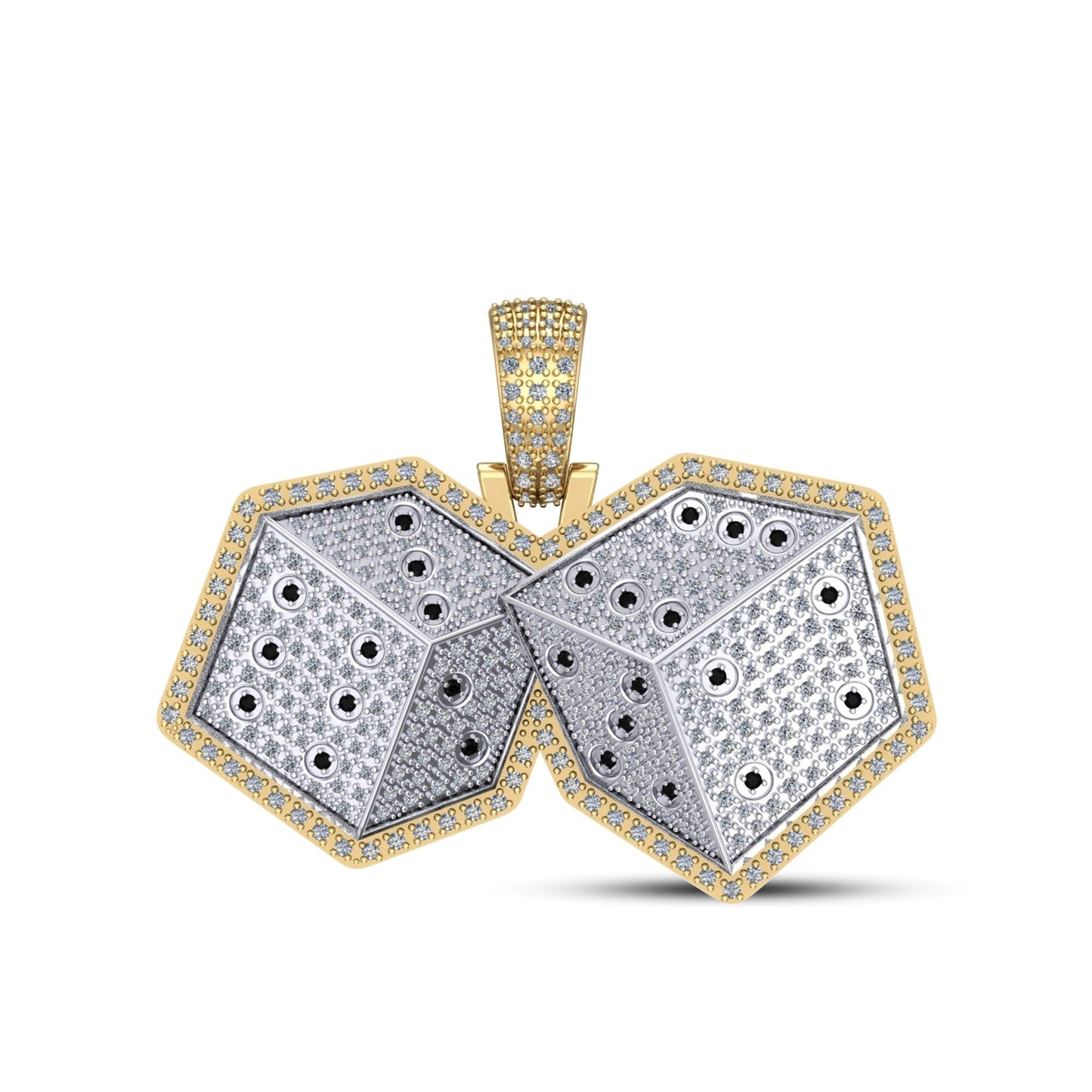 10K Yellow Gold Round Diamond Ludo Dice Designar Pendant 1-1/8 Cttw