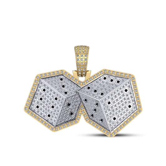 10K Yellow Gold Round Diamond Ludo Dice Designar Pendant 1-1/8 Cttw