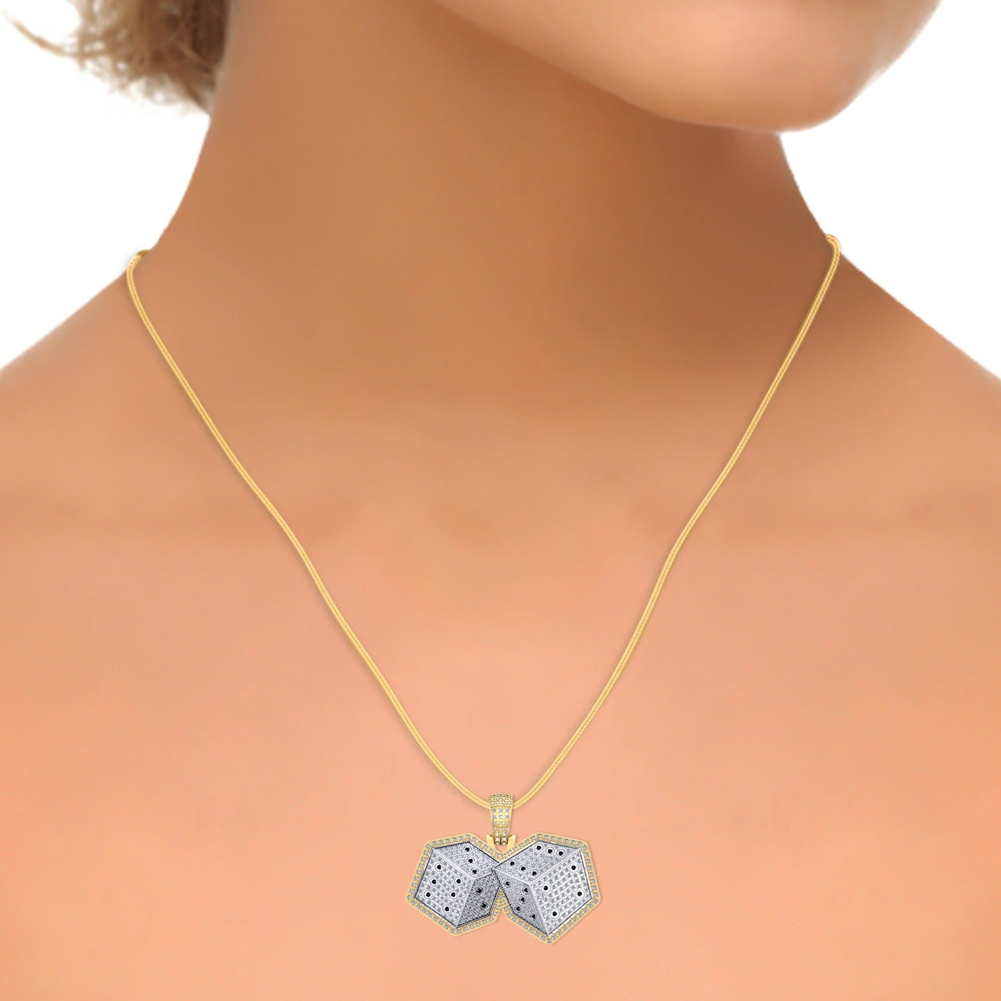 10K Yellow Gold Round Diamond Ludo Dice Designar Pendant 1-1/8 Cttw
