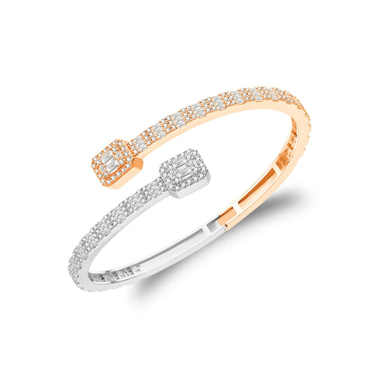 S.Silver Moissanite Round & Baguette Bangle Bracelet RP+PP 3 Cttw