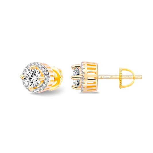 S.Silver Round Moissanite Designer Stud Earrings RP+GP 1-1/4 Cttw