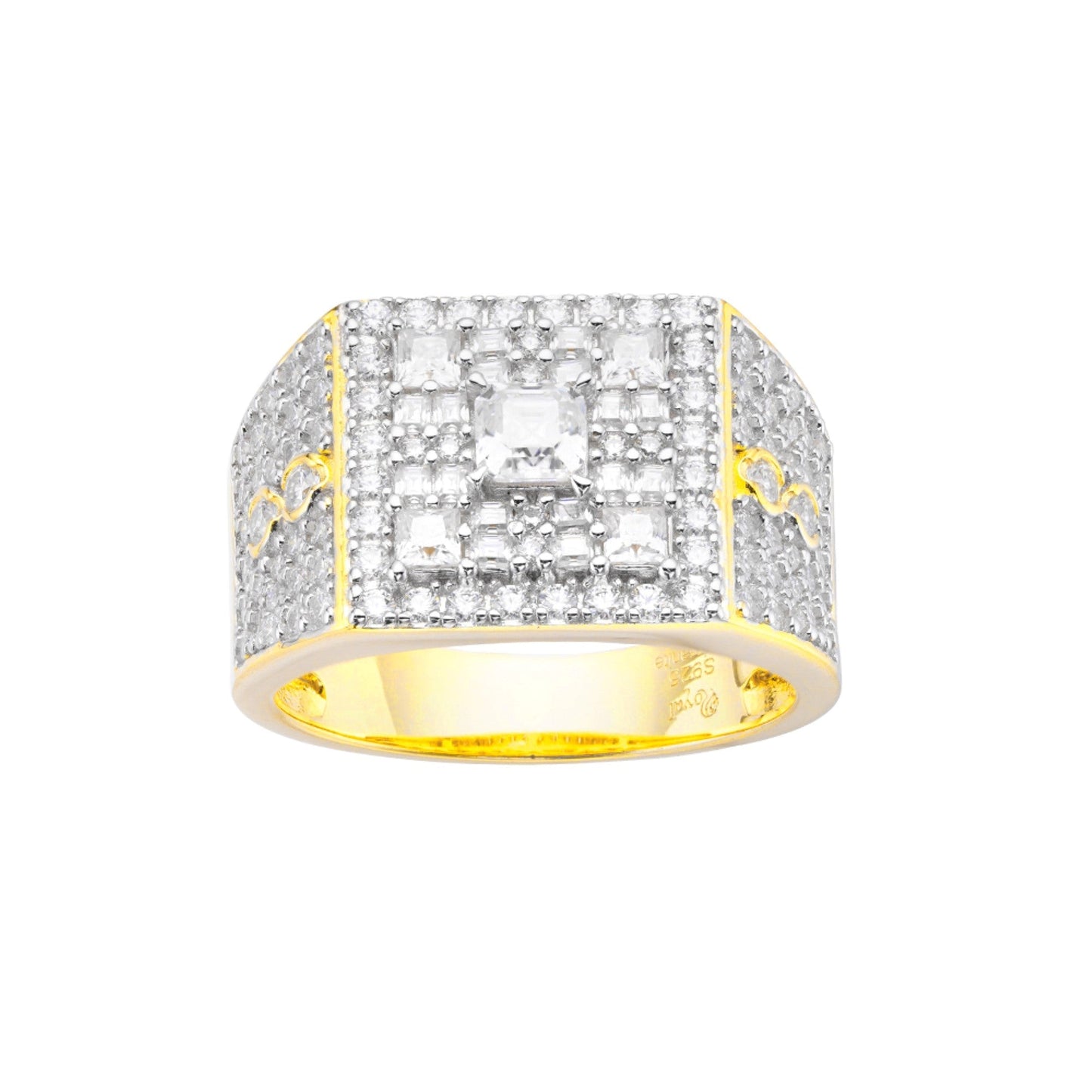 S.Silver Round Baguette Moissanite Square Shape Designer Sz 9 Mens Ring RP+GP 2-3/8 Cttw