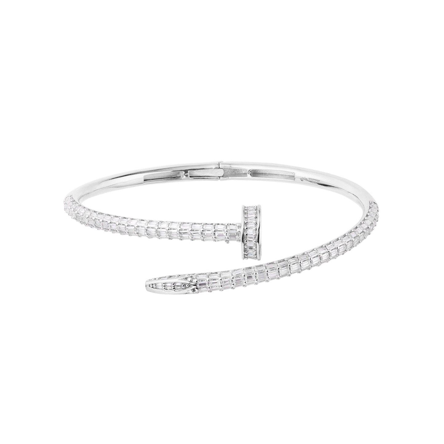 S.Silver Moissanite Baguette Bangle Bracelet RP 4 Cttw